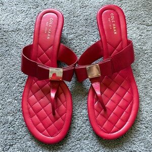 Cole Haan Red Quilted Sandals with Bow Detail